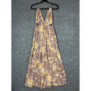 Anthropologie Purple Yellow Floral Metallic Cutout Maxi Dress XS Boho Sun Dress